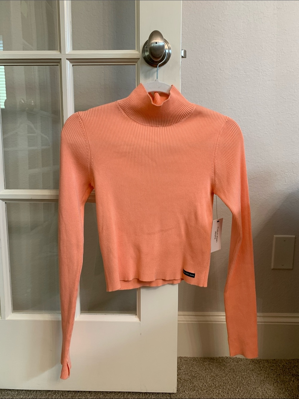 Calvin Klein Jeans Ribbed Mock Neck Sweater - Coral
